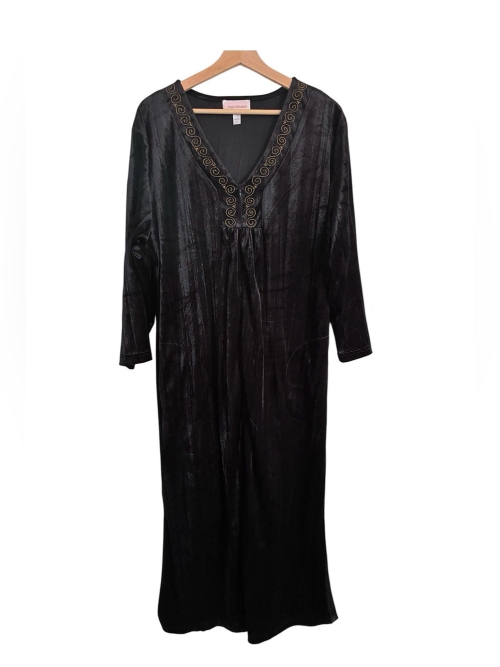 STAN HERMAN Dress Robe Black Gold Velvet Embroidered Burnout Renfair Whimsigoth
